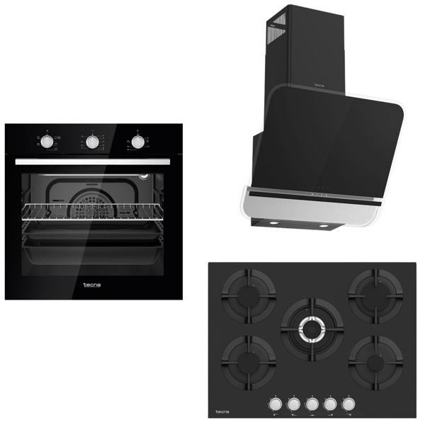 Tecna Siyah Ankastre Set (8471 5 Gözlü Döküm Izgara 70 Cm Ankastre Ocak-8126 6 Fonksiyon Fırın-Tecna 8871 60 Cm Duvar T - Image 1