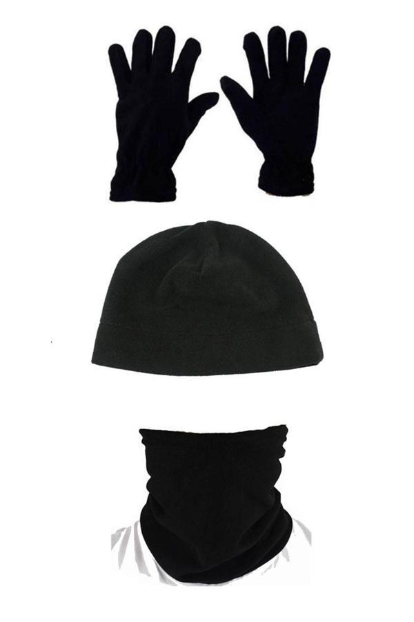 Asker Kolisi Unisex Siyah 3'Lü Set Polar Bere Boyunluk Eldiven Standart - Image 1
