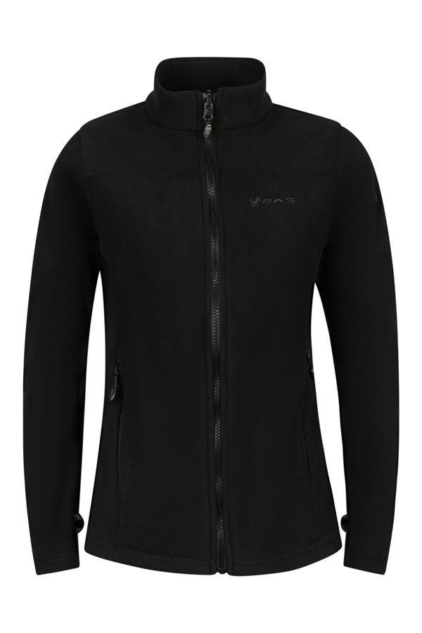 2AS Cara Kadın Tam Fermuarlı İnce Polar Sweatshirt Siyah - Image 1