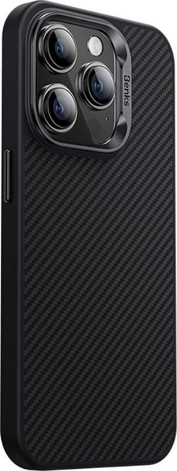 Benks iPhone 15 Pro Uyumlu Kılıf Karbon Fiber Magsafe Şarj Özellikli Hybrid ArmorPro 600D Kevlar - Image 1