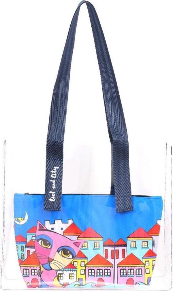 Biggdesign Owl And City  Şeffaf Alışveriş ve plaj çantası - Image 1