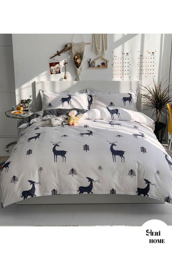 Sheri Home Tekstil New Year Çarşaflı Çift Kişilik Nevresim Takımı Rengeyik08894889688 - Image 1