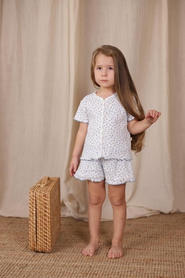 Ohlalakoala Mavi Çiçek Baskı Kız Şort Takım 4-5 Yaş - Image 1