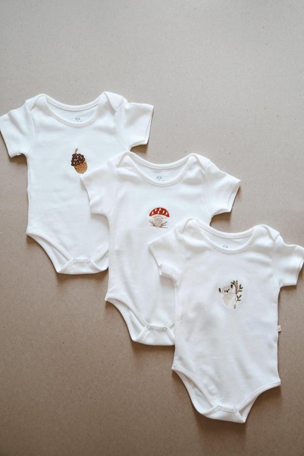 Ohlalakoala 3Lü Nakışlı Çıt Çıtlı Kısa Kollu Body Zıbın Model 1 9-12 Ay - Image 1