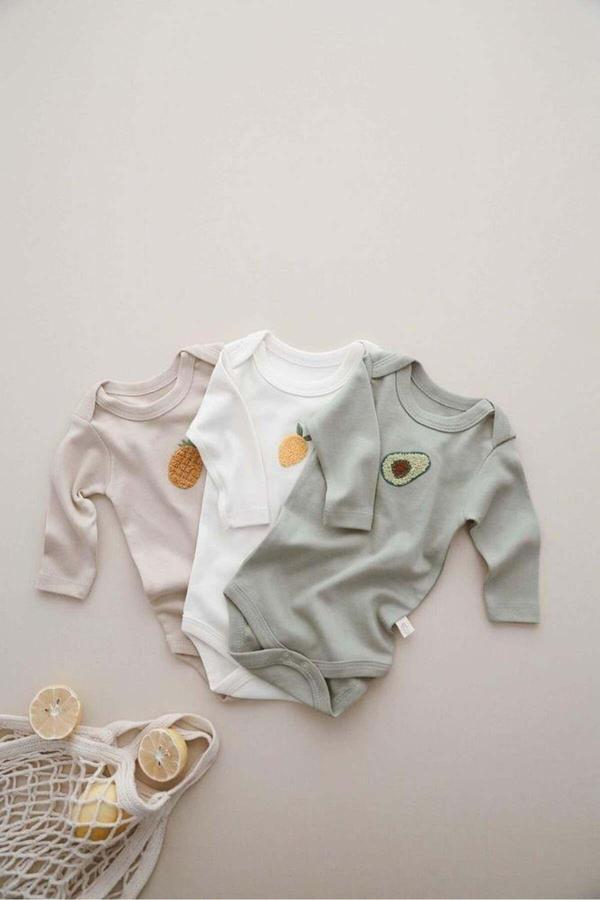 Ohlalakoala 3Lü Nakışlı Çıt Çıtlı Uzun Kollu Body-Zıbın Model 3 9-12 Ay - Image 1