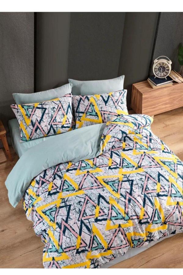 Sheri Home Tekstil Çift Kişilik Çift Taraflı Nevresim(Yorgan Kılıfı) 200X220 %100 Pamuk Newyellow01453020 - Image 1