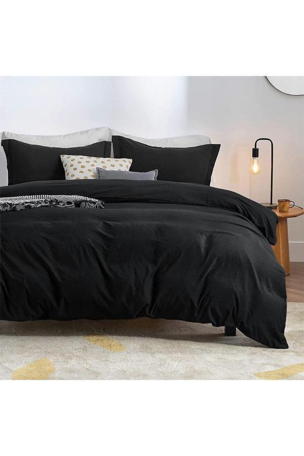 Sheri Home Tekstil Lastikli Çarşaflı Dubrovnik %100 Pamuk Vintage Nevresim Takımı - Blackkingsize453 - Image 1