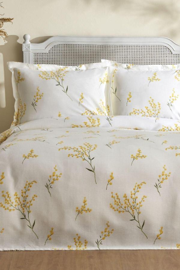 Karaca Home Loretta %100 Pamuk Tek Kişilik Pike Takımı Sarı - Image 1