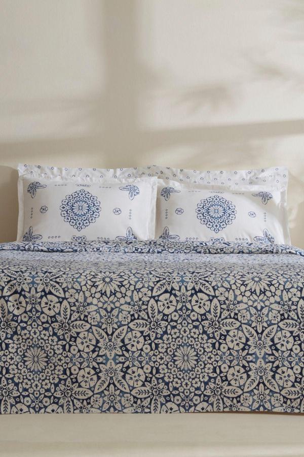 Karaca Home Ida %100 Pamuk Çift Kişilik Pike Takımı Mavi - Image 1