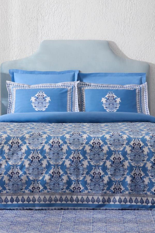 Karaca Home Casandra %100 Pamuk Çift Kişilik Nevresim Takımı Mavi - Image 1