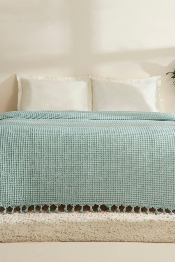Karaca Home Mady %100 Cotton Waffle Çift Kişilik Tek Pike Mavi - Image 1