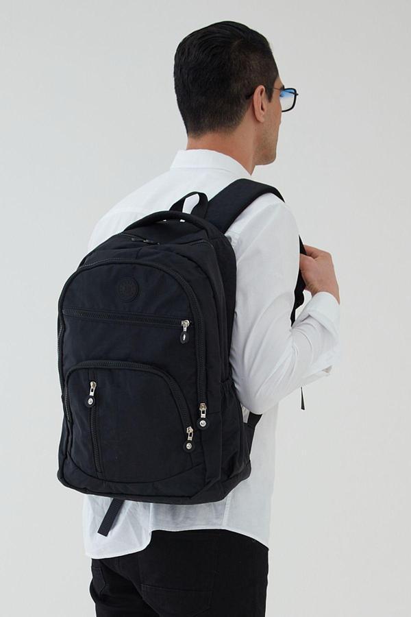 Bakacstore Unisex Krinkıl Kumaş Su Geçirmez Büyük Boy Çok Gözlü Siyah Seyahat Sırt Çantası Lise Orta Okul Çanta - Image 1