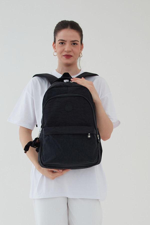 Bakacstore Unisex Krinkıl Su Geçirmez Kumaş Büyük Boy Çok Gözlü Okul Seyahat Sırt Çantası Rosso Collina Siyah - Image 1