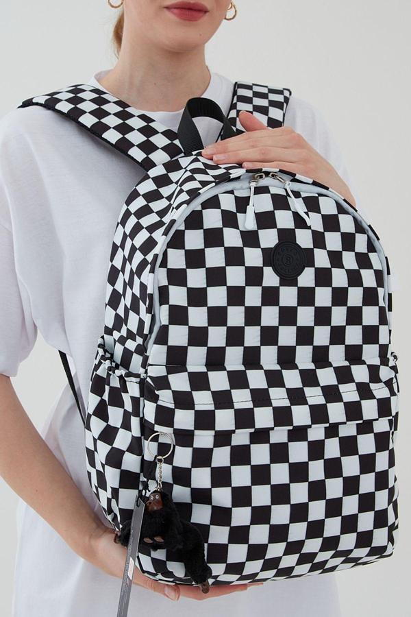 Rosso Collina Unisex Su Geçirmez Damalı Kumaş Okul Sırt Çantası Bergamo - Image 1