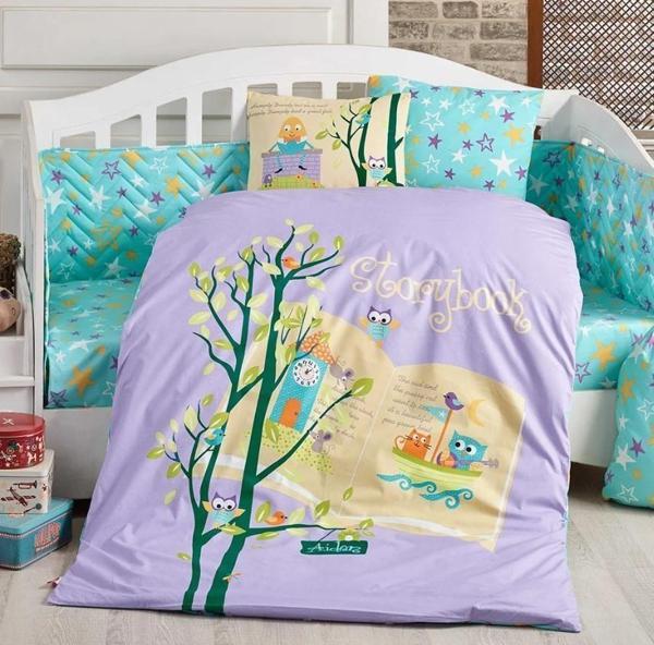 Hobby Dream Clock Lila Poplin Bebek Nevresim Takımı - Image 1
