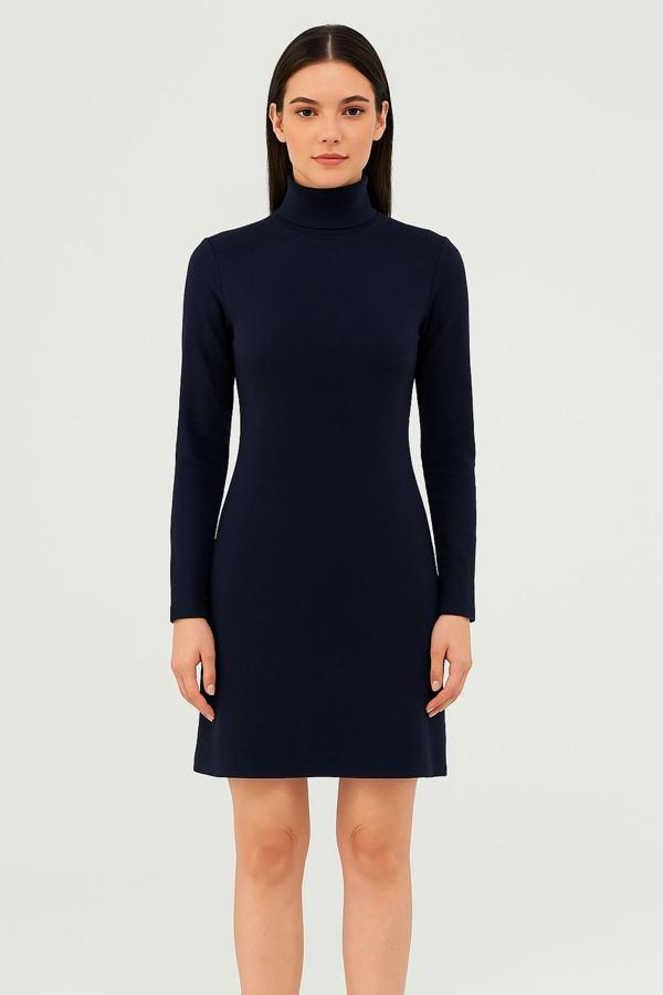Lacivert Balıkçı Yaka Triko Elbise - Image 1