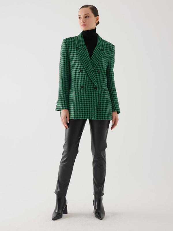 Kazayağı Desen Kruvaze Yeşil Oversize Blazer Ceket - Image 1
