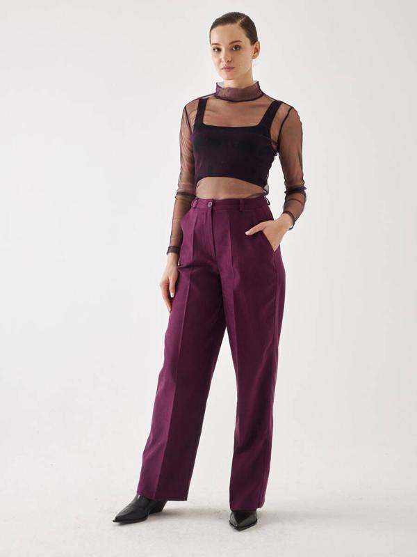 Süet Bordo Bol Paça Pantolon - Image 1