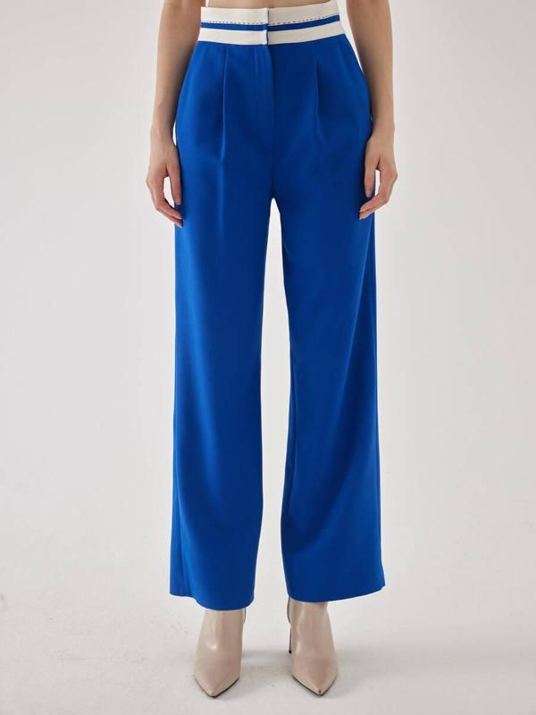 Punto Dikiş Detay Saks Yüksek Bel Pantolon - Image 1