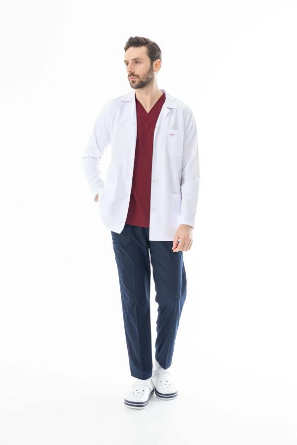Spor Yaka Ceket Boy Erkek Doktor Önlüğü Alpaka Kumaş Beyaz (BEO101) - Image 1
