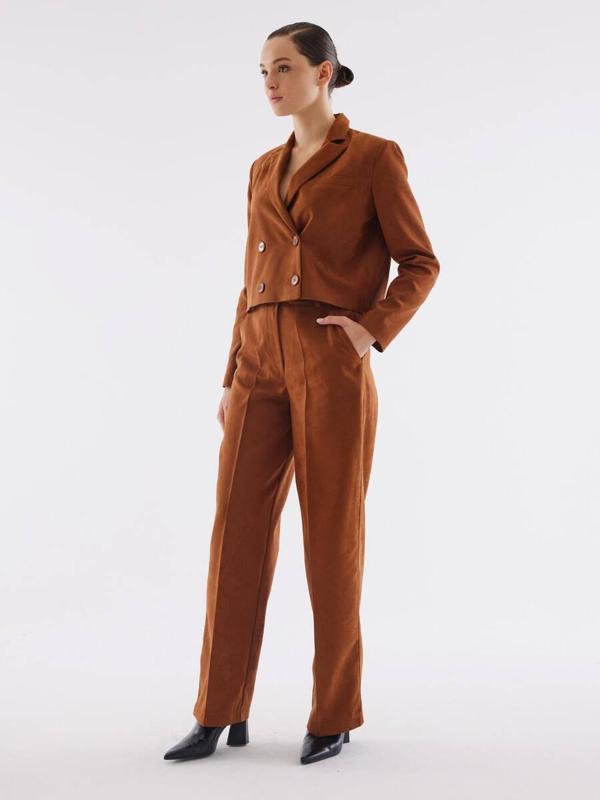 Süet Camel Bol Paça Pantolon - Image 1