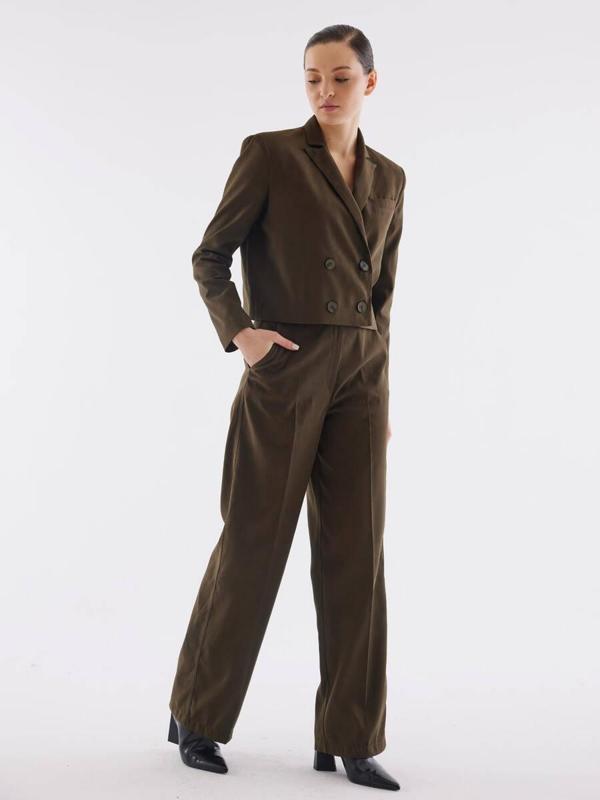 Süet Haki Bol Paça Pantolon - Image 1