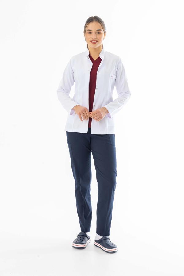 Hakim Yaka Kulplu Kadın Doktor Önlüğü Alpaka Kumaş Ceket Boy (BKO001) - Image 1
