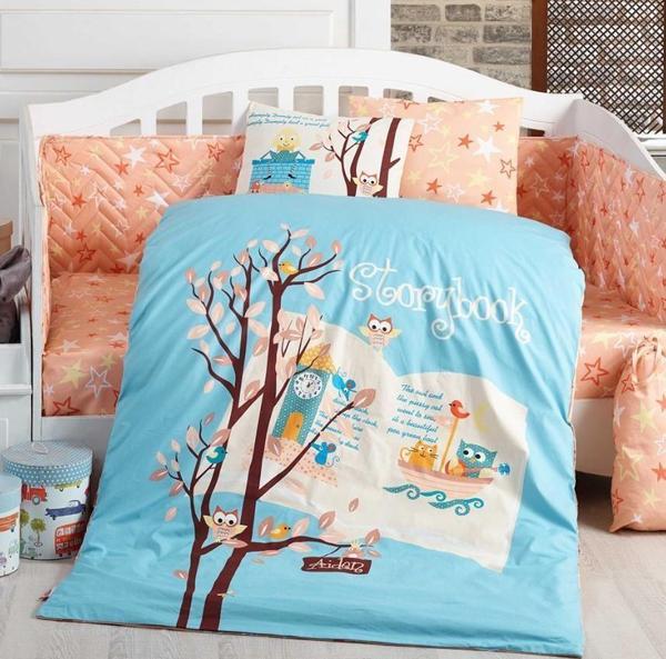 Hobby Dream Clock Mavi Poplin Bebek Nevresim Takımı - Image 1