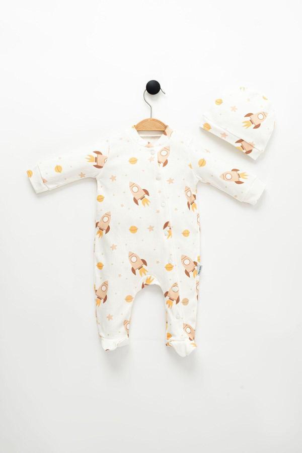 Neu Kıds Unisex Bebek Uzay Mekiği Baskılı Şapkalı Uyku Tulumu 2 Parça 0-3,0-6 Ay - Image 1