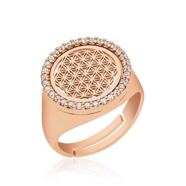 Gümüş Rose Oval Yaşam Çiçeği Yüzük SL3740 - Image 1