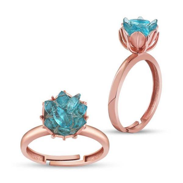 ​Gümüş Rose Mavi Lotus Çiçeği Yüzük SL3490 - Image 1