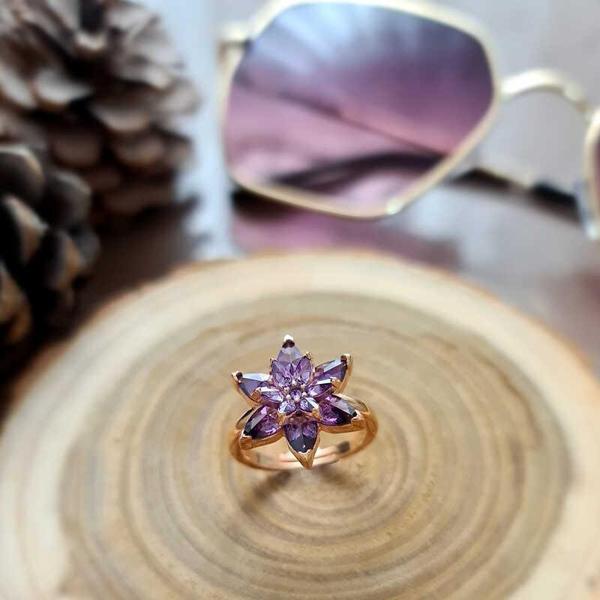 Gümüş Rose Mor Lotus Çiçeği Yüzük  SL3756 - Image 1