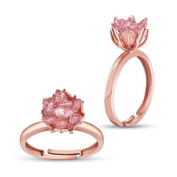 Gümüş Rose Pembe Lotus Çiçeği Yüzük  SL3549 - Image 1