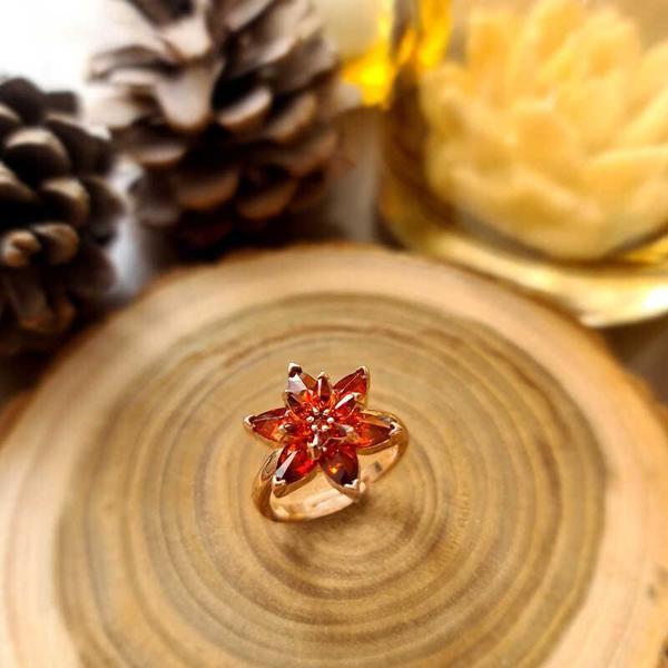 Gümüş Rose Kırmızı Lotus Çiçeği Yüzük SL3766 - Image 1