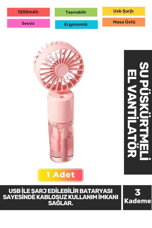 Sessiz 3 Kademeli Hafif Kablosuz Su Püskürtmeli Taşınabilir Usb Şarjlı Masa El Fanı Vantilatör - Image 1