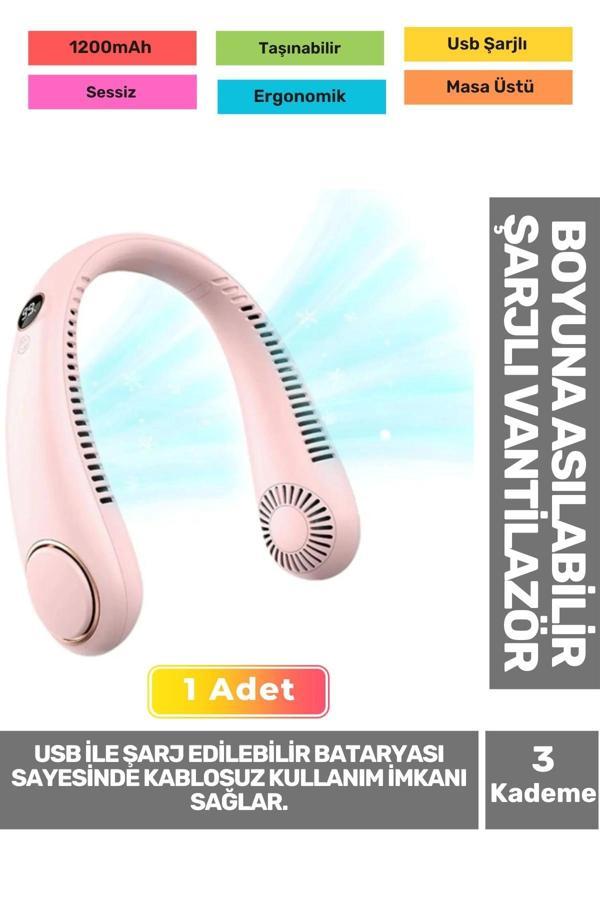 Premium Sessiz Sarı Eller Serbest Boyuna Asılabilir Şarjlı 3 Kademeli Vantilatör Klima Soğutucu Fan - Image 1