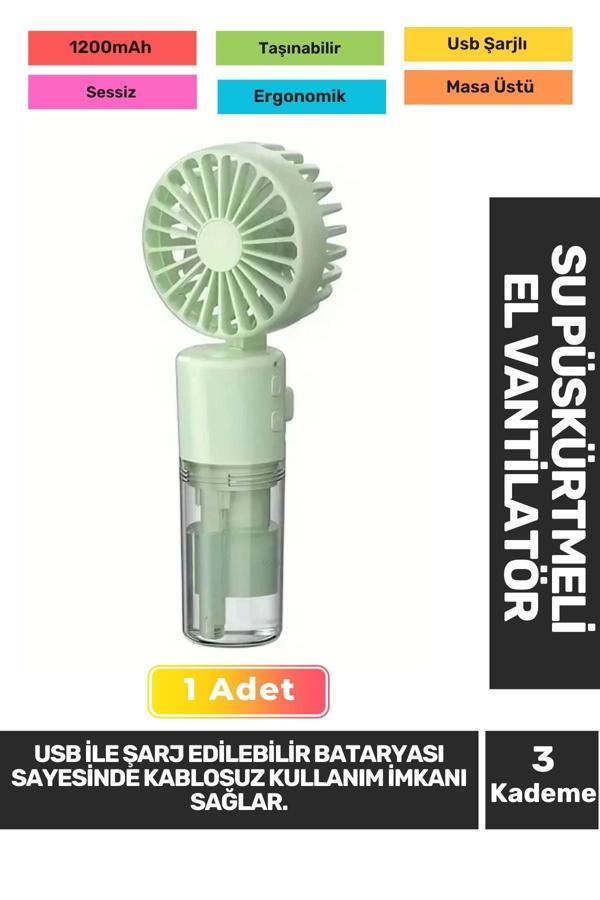 Sessiz 3 Kademeli Hafif Kablosuz Su Püskürtmeli Taşınabilir Usb Şarjlı Masa El Fanı Vantilatör - Image 1