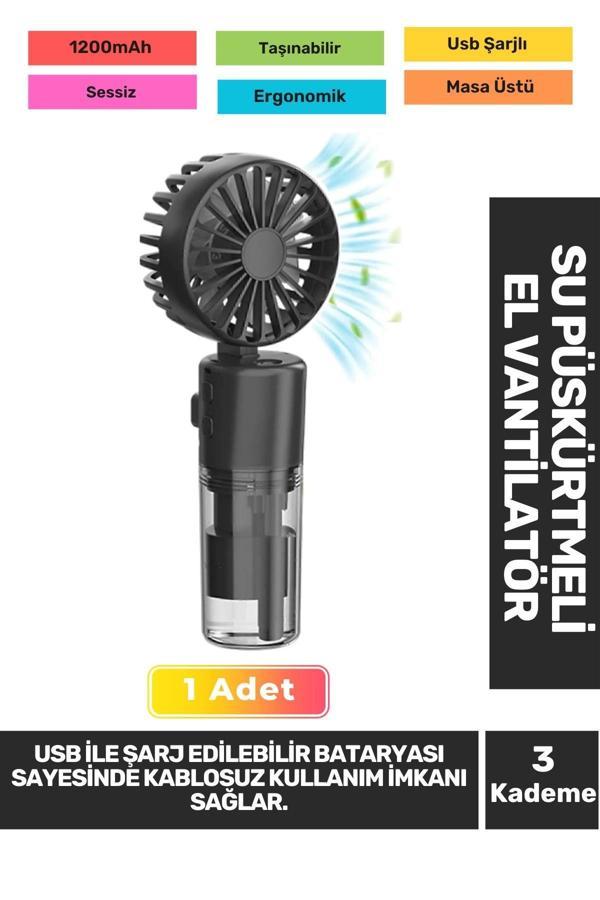 Sessiz 3 Kademeli Hafif Kablosuz Su Püskürtmeli Taşınabilir Usb Şarjlı Masa El Fanı Vantilatör - Image 1