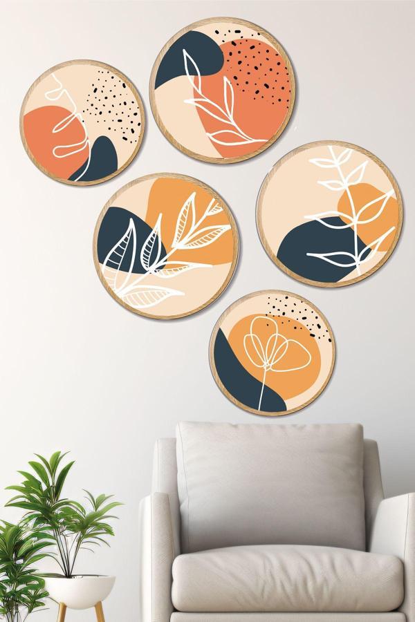 Artavessa Dekoratif Oval 5 Parça Çerçeve Görünümlü Mdf Tablo Seti - Image 1