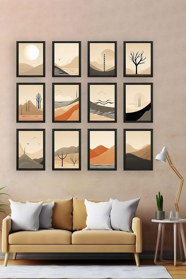 Artavessa 12 Parça Siyah Çerçeve Görünümlü Mdf Tablo Seti - Image 1