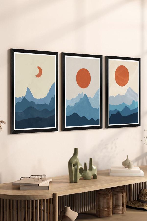 Artavessa 3 Parça Siyah Çerçeve Görünümlü Mdf Tablo Seti - Set 5 - Image 1