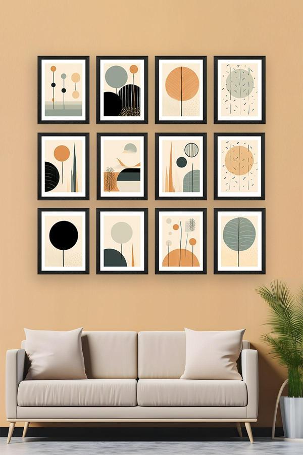 Artavessa 12 Parça Siyah Çerçeve Görünümlü Mdf Tablo Seti - Image 1