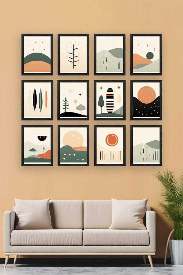 Artavessa 12 Parça Siyah Çerçeve Görünümlü Mdf Tablo Seti - Image 1