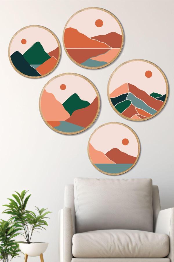 Artavessa Dekoratif Oval 5 Parça Çerçeve Görünümlü Mdf Tablo Seti - Image 1