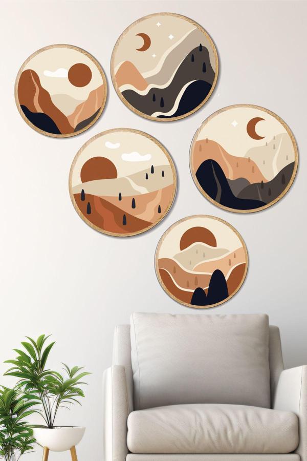 Artavessa Dekoratif Oval 5 Parça Çerçeve Görünümlü Mdf Tablo Seti - Image 1