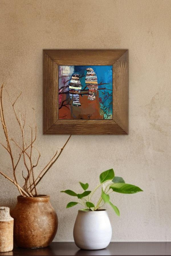 Artavessa Masif Ahşap Çerçeveli Taş Tablo Pano 15,5 X 15,5 Cm - Image 1