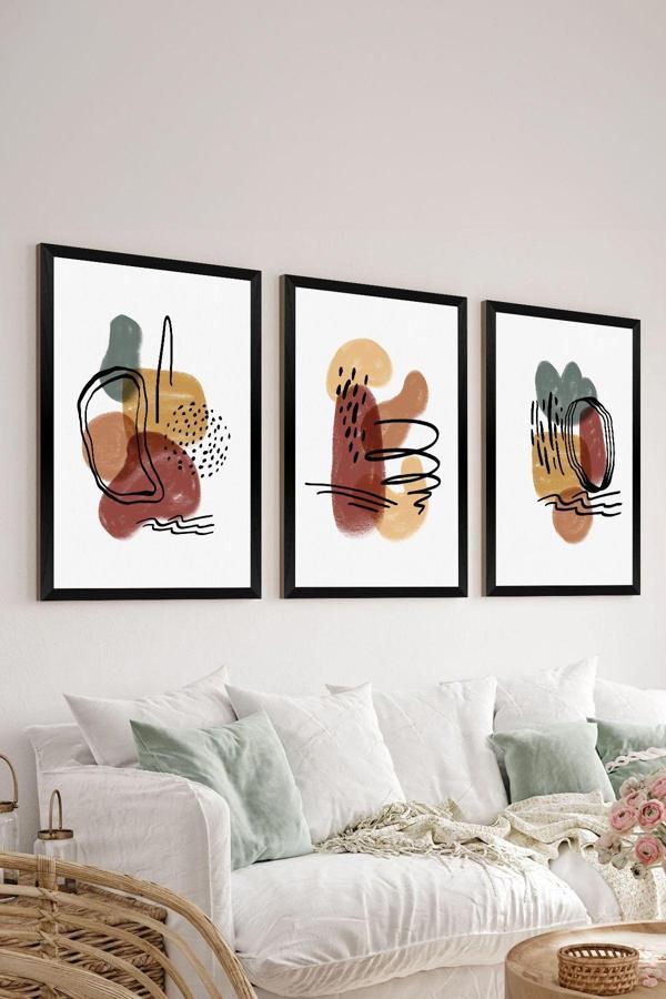 Artavessa 3 Parça Siyah Çerçeve Görünümlü Mdf Tablo Seti - Set 8 - Image 1
