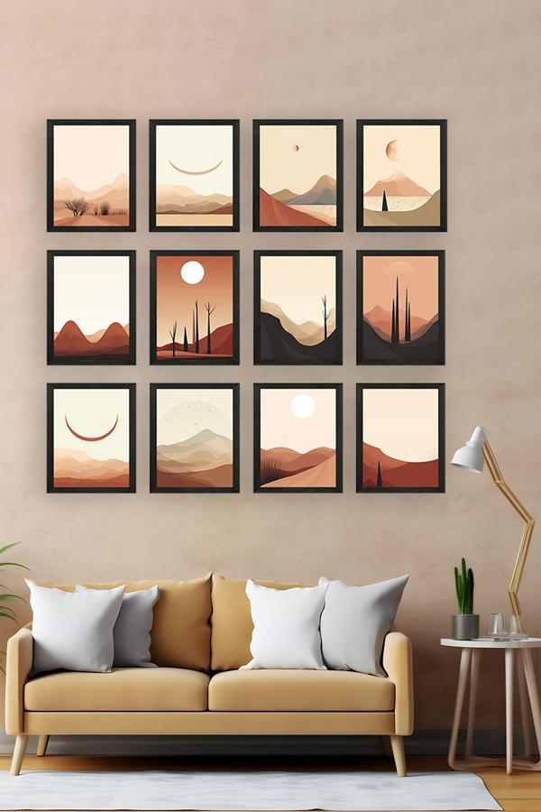 Artavessa 12 Parça Siyah Çerçeve Görünümlü Mdf Tablo Seti - Image 1