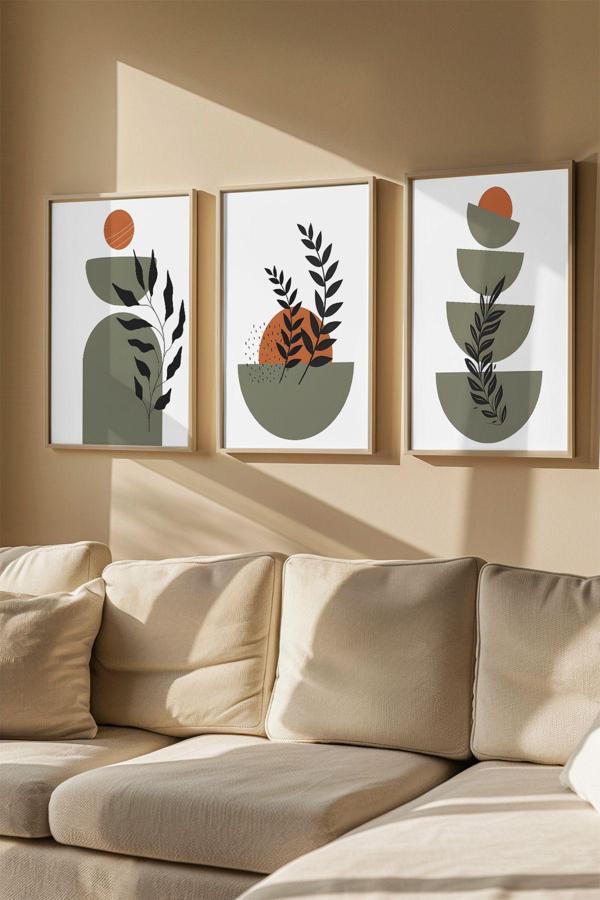 Artavessa 3 Parça Gerçek Ahşap Renkli Çerçeveli Tablo Seti - Model 6 - Image 1