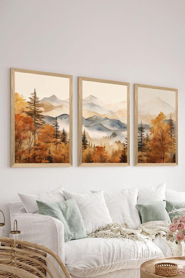Artavessa 3 Parça Ahşap Çerçeve Görünümlü Mdf Tablo Seti - Ersycrvsz3Set4 - Image 1